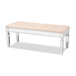 Baxton Studio Hedia Contemporary Glam and Luxe Beige Fabric Upholstered and Silver Finished Wood Accent Bench